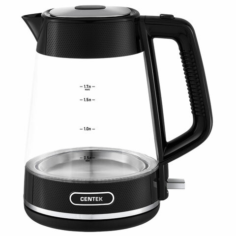 Чайник CENTEK CT-1014, 1,7 л, 2200 Вт, закрытый нагревательный элемент, стекло, черный, CT-1014 Black по низкой цене оптом 
