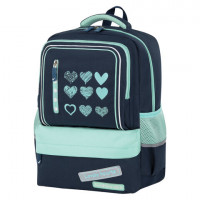 Рюкзак BRAUBERG STAR, 1 отделение, 5 карманов, "Hearts", бирюзовый, 40x29x13 см, 271425
