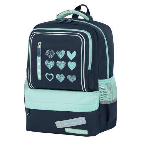 Рюкзак BRAUBERG STAR, 1 отделение, 5 карманов, "Hearts", бирюзовый, 40x29x13 см, 271425 по низкой цене оптом 