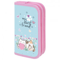 Пенал ПИФАГОР, 2 отделения, ламинированный картон, 19х11 см, Cat friends, 272247