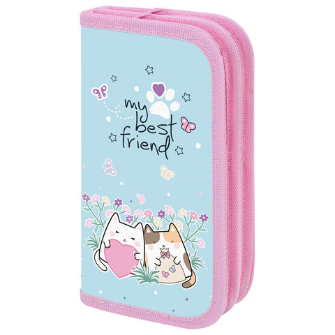 Пенал ПИФАГОР, 2 отделения, ламинированный картон, 19х11 см, Cat friends, 272247 по низкой цене оптом 