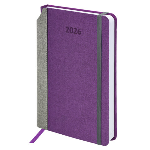 Ежедневник датированный 2026 А5 138x213мм BRAUBERG Mosaic, под кожу, карман для ручки, фиолетовый, 117113 по низкой цене оптом 
