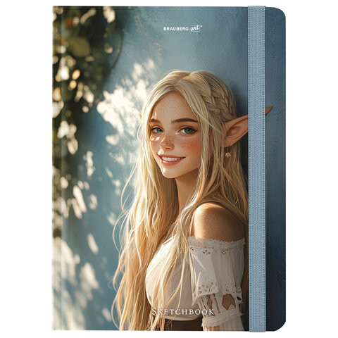 Скетчбук, белая бумага 80 г/м2, 145х203 мм, 80 л., резинка, твердый, BRAUBERG ART, "Эльфийка", 116892 по низкой цене оптом 