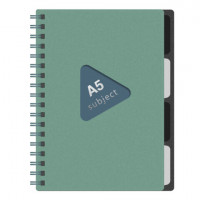 Тетрадь обложка пластик, А5 80л. гребень, 4 съемных разделителя, клетка, BRAUBERG, зеленый, 405367