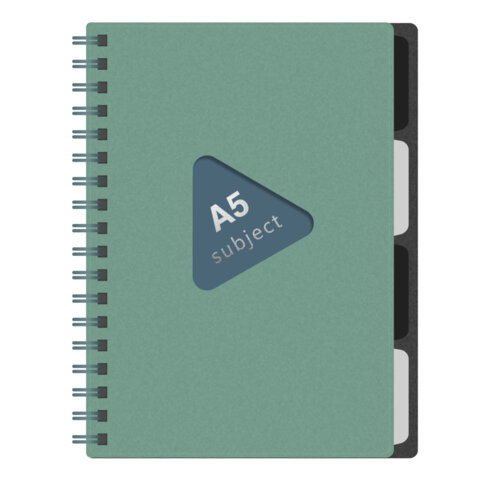 Тетрадь обложка пластик, А5 80л. гребень, 4 съемных разделителя, клетка, BRAUBERG, зеленый, 405367 по низкой цене оптом 