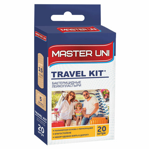 Набор пластырей 20 шт. MASTER UNI TRAVEL KIT, дорожный набор, на полимерной основе, с европодвесом, 0108-002 по низкой цене оптом 