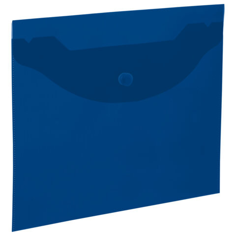 Папка-конверт с кнопкой прозрачная МАЛОГО ФОРМАТА А5, BRAUBERG UNIVERSAL, синяя, 0,15 мм, 273066 по низкой цене оптом 