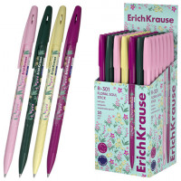 Ручка шариковая ERICH KRAUSE R-301 Stick Floral СИНЯЯ, корпус ассорти, линия 0,35 мм,, 63077