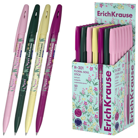 Ручка шариковая ERICH KRAUSE R-301 Stick Floral СИНЯЯ, корпус ассорти, линия 0,35 мм,, 63077 по низкой цене оптом Ручка шариковая ERICH KRAUSE R-301 Stick Floral СИНЯЯ, корпус ассорти, линия 0,35 мм,, 63077 по низкой цене оптом