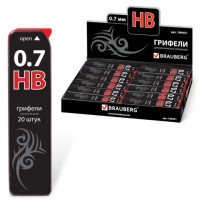 Грифели запасные 0,7 мм, HB, BRAUBERG, КОМПЛЕКТ 20 шт., "Black Jack", 180451