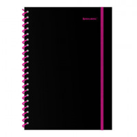 Тетрадь обложка пластик, А4 80л. спираль пластик, резинка, клетка, BRAUBERG, черный/розовый, 405380