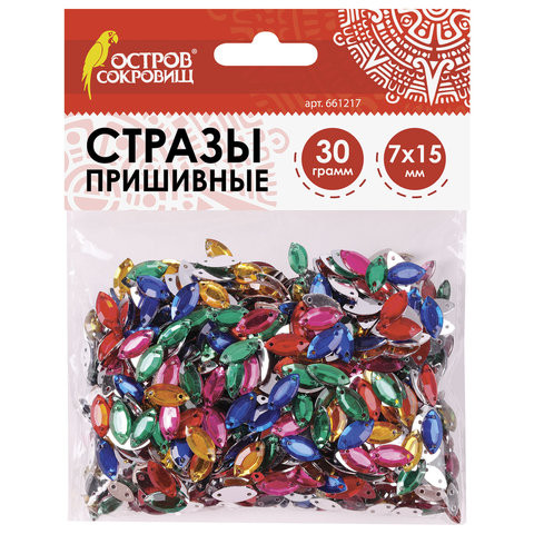 Стразы для творчества "Лодочка", цвет ассорти, 7х15 мм, 30 грамм, ОСТРОВ СОКРОВИЩ, 661217 по низкой цене оптом 