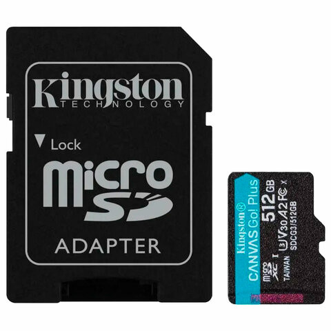 Карта памяти microSDXC 512GB KINGSTON Canvas Go!Plus,UHS-I U1, 170 Мб/с (class 10),ад, SDCG3/512Gb по низкой цене оптом 
