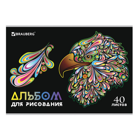 Альбом для рисования А4 40 л., скоба, глянцевый лак, BRAUBERG, 202х285 мм, "Яркие краски" (1 вид), 105096 по низкой цене оптом 