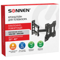 Кронштейн-крепление для ТВ настенный, до 30 кг. VESA 100х100-200х200, 23"-43", черный, SONNEN, 455947