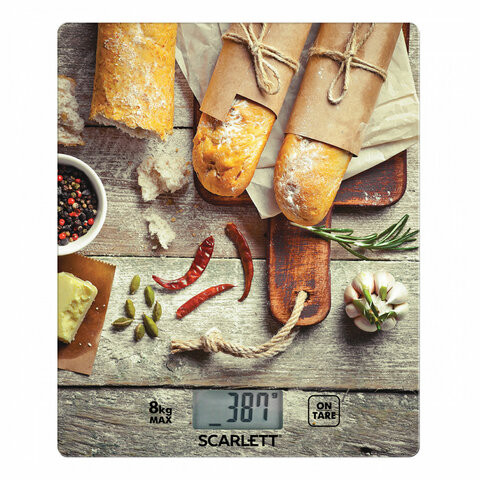 Весы кухонные SCARLETT SC-KS57P62, электронный дисплей, max вес 8 кг, тарокомпенсация, стекло по низкой цене оптом 
