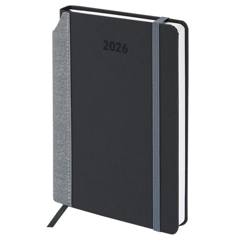 Ежедневник датированный 2026 А5 138x213мм BRAUBERG Mosaic, под кожу, карман для ручки, черный, 117114 по низкой цене оптом 