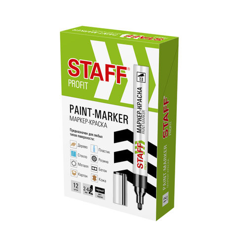 Маркер-краска лаковый (paint marker) 2-4 мм ЧЕРНЫЙ, НИТРО-ОСНОВА, STAFF PROFIT, для любых поверхностей, 152578 по низкой цене оптом 
