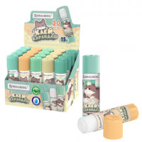 Клей-карандаш 15 г, кросс-серия МИЛЫЕ КОТЫ, ассорти, BRAUBERG, 273228