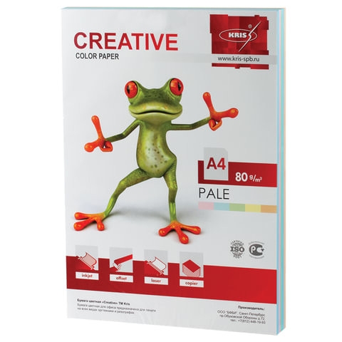 Бумага цветная CREATIVE color (Креатив) А4, 80 г/м2, 250 л., (5 цветов х 50 листов), микс пастель, БПpr-250r по низкой цене оптом 