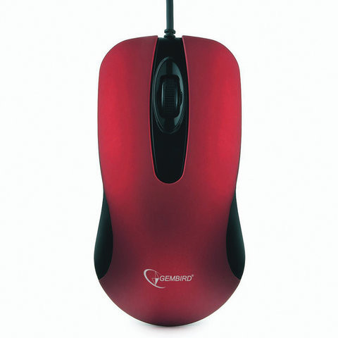 Мышь проводная бесшумная GEMBIRD MOP-400-R, USB, 2 кнопки + 1 колесо-кнопка, красная по низкой цене оптом 