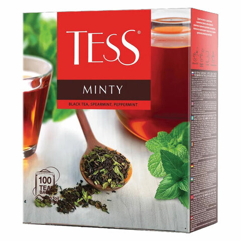 Чай TESS (Тесс) "Minty", черный с мятой, 100 пакетиков по 1,5 г, 1663-09 по низкой цене оптом 