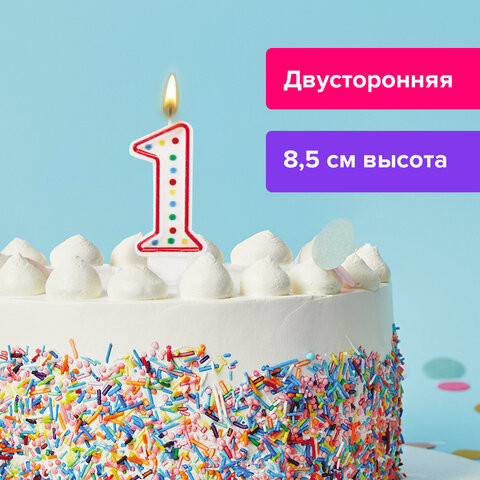 Свеча-цифра для торта "1" ДВУСТОРОННЯЯ с конфетти, 8,5 см, ЗОЛОТАЯ СКАЗКА, держатель, блистер, 591394 по низкой цене оптом 