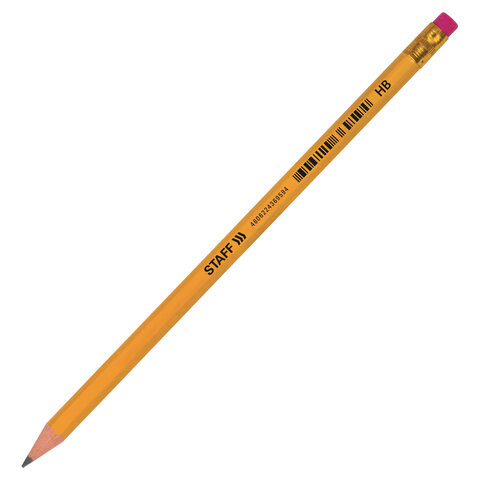 Карандаш чернографитный с ластиком STAFF EVERYDAY BLP-YLW, 1 шт., НВ, пластиковый, корпус жёлтый, 181940 по низкой цене оптом Краснодар, Москва, Уфа, Казань, Барнаул, Владивосток, Хабаровск, Сахалин, Красноярск, Екатеренбург, 