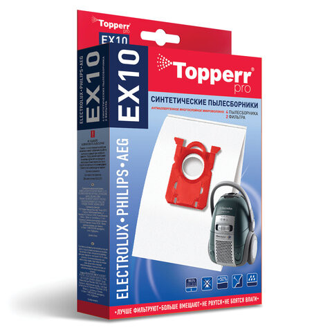 Мешок для пылесоса (пылесборник) синтетический TOPPERR EX10,ELECTROLUX,PHILIPS,AEG,КОМПЛЕКТ 4шт,1404 по низкой цене оптом 