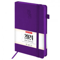 Ежедневник датированный 2024 А5 138х213мм BRAUBERG Plain, под кожу, резинка, держатель для ручки, фиолетовый, 115001