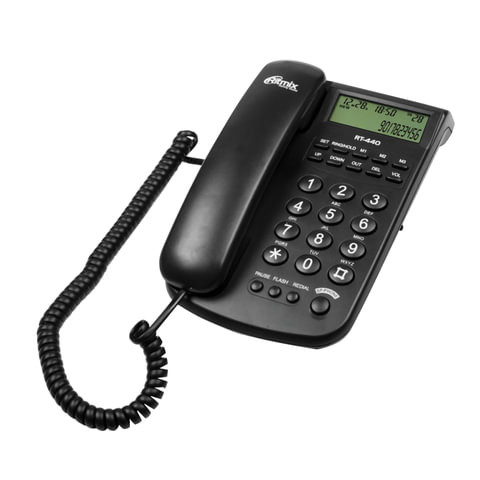 Телефон RITMIX RT-440 black, АОН, спикерфон, быстрый набор 3 номеров, автодозвон, дата, время, черный, 15118352 по низкой цене оптом 