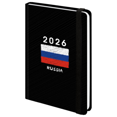 Ежедневник датированный 2026 с резинкой 145х203 мм, А5, BRAUBERG, твердый, "Россия", 117332 по низкой цене оптом 