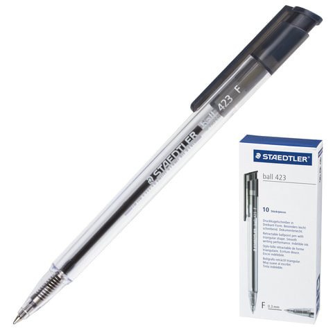 Ручка шариковая автоматическая STAEDTLER, ЧЕРНАЯ, корпус прозрачный, узел 0,7 мм, линия письма 0,45 мм, 423 F-9 по низкой цене оптом 