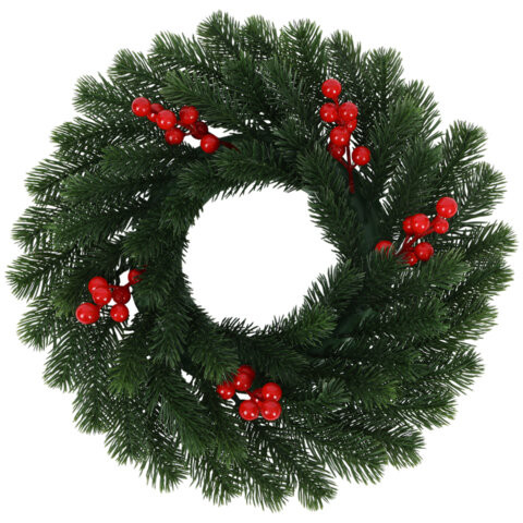 Венок новогодний, d42 см "Красные ягодки", с декором, литой ПЭТ, ЗОЛОТАЯ СКАЗКА, 592517 по низкой цене оптом 
