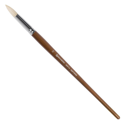 Кисть художественная профессиональная BRAUBERG ART CLASSIC, щетина, круглая, № 12, длинная ручка, 200712 по низкой цене оптом 