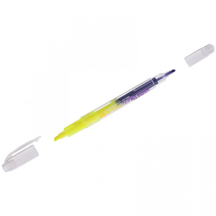 Текстовыделитель двухсторонний Crown "Multi Hi-Lighter Twin" желтый/фиолетовый, 3/2мм по низкой цене оптом Краснодар, Москва, Уфа, Казань, Барнаул, Владивосток, Хабаровск, Сахалин, Красноярск, Екатеренбург, 