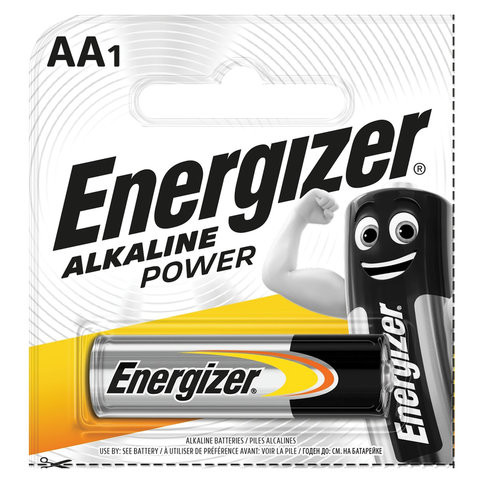 Батарейка ENERGIZER Alkaline Power, AA (LR06, 15А), алкалиновая, пальчиковая, 1 шт., в блистере (отрывной блок), E300140301 по низкой цене оптом Краснодар, Москва, Уфа, Казань, Барнаул, Владивосток, Хабаровск, Сахалин, Красноярск, Екатеренбург, 