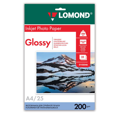 Фотобумага А4, 200 г/м2, 25 листов, односторонняя, глянцевая, LOMOND, 0102046 по низкой цене оптом 