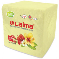 Салфетки бумажные 100 шт., 24х24 см, LAIMA/ЛАЙМА, жёлтые (пастельный цвет), 100% целлюлоза, 126908