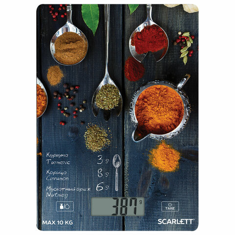Весы кухонные SCARLETT SC-KS57P68, электронный дисплей, max вес 10 кг, тарокомпенсация, стекло по низкой цене оптом 