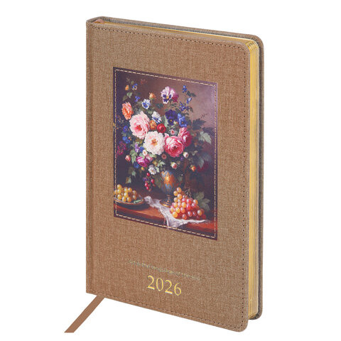 Ежедневник датированный 2026 А5 138х213мм BRAUBERG ArtGallery, под кожу, нашивка, бежевый, 117404 по низкой цене оптом Ежедневник датированный 2026 А5 138х213мм BRAUBERG ArtGallery, под кожу, нашивка, бежевый, 117404 по низкой цене оптом
