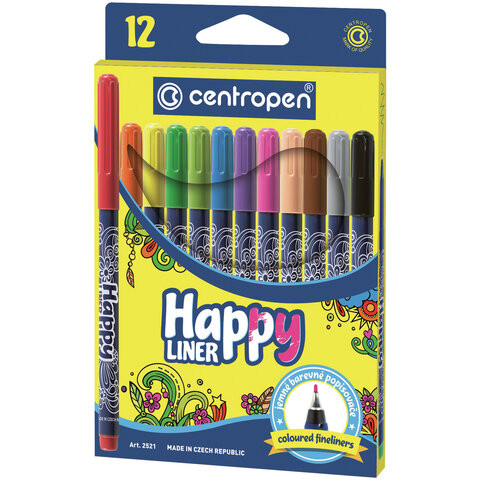 Ручки капиллярные (линеры) 12 ЦВЕТОВ CENTROPEN "Happy Liner", линия письма 0,3 мм, 2521/12, 2 2521 1202 по низкой цене оптом 