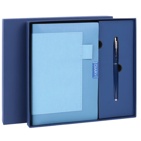 Ежедневник в наборе с ручкой А5 144x210мм BRAUBERG "Style" под кожу, 160 листов, синий, 116862 по низкой цене оптом 