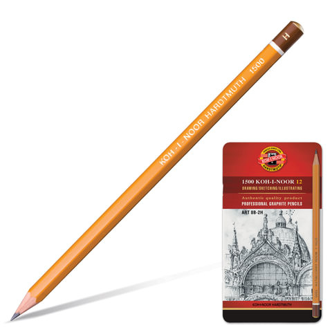 Карандаши чернографитные KOH-I-NOOR, НАБОР 12 шт., "Art", 8В-2H, без резинки, металлическая коробка, 1502012008PL по низкой цене оптом 