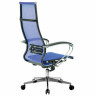 Кресло офисное МЕТТА "К-7" хром, прочная сетка, сиденье и спинка регулируемые, голубое