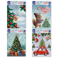 Наклейка для окон (1 штука) двусторонняя, 30х38 см, "Ассорти № 3", глиттер, ЗОЛОТАЯ СКАЗКА, 592579