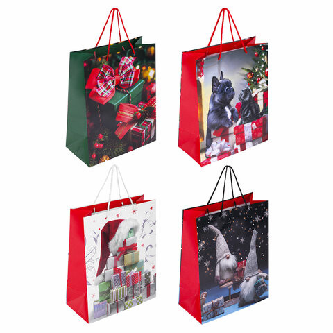Пакет подарочный НАБОР 4 штуки, новогодний, 26x13x32 см, "Winter Set", ЗОЛОТАЯ СКАЗКА, 591958 по низкой цене оптом 