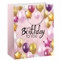 Пакет подарочный 26,5x12,7x33см ЗОЛОТАЯ СКАЗКА "Happy Birthday", фольга, розовый, 608238