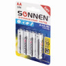 Батарейки КОМПЛЕКТ 4 шт., SONNEN Alkaline, АА (LR6, 15А), алкалиновые, пальчиковые, блистер, 451085 по низкой цене оптом Краснодар, Москва, Уфа, Казань, Барнаул, Владивосток, Хабаровск, Сахалин, Красноярск, Екатеренбург, 