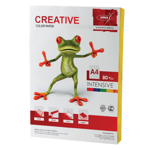 Бумага цветная CREATIVE color, А4, 80 г/м2, 100 л., интенсив, желтая, БИpr-100ж по низкой цене оптом 